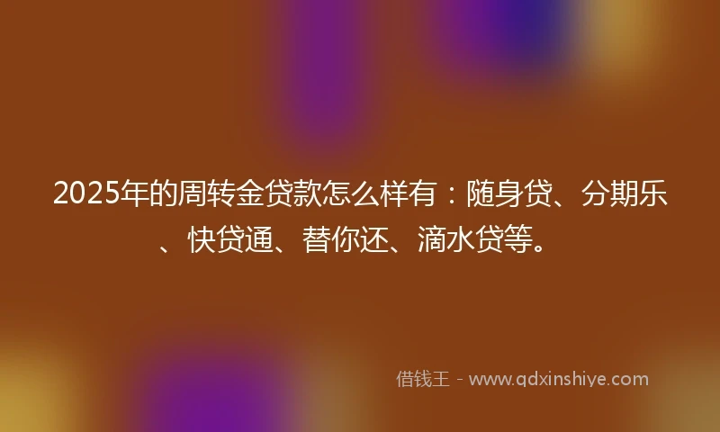 2025年的周转金贷款怎么样有：随身贷、分期乐、快贷通、替你还、滴水贷等。