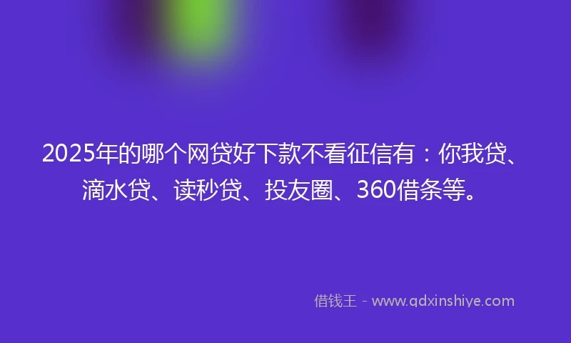 2025年的哪个网贷好下款不看征信有：你我贷、滴水贷、读秒贷、投友圈、360借条等。