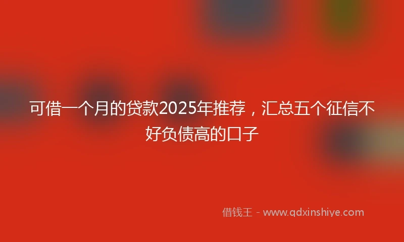 可借一个月的贷款2025年推荐，汇总五个征信不好负债高的口子