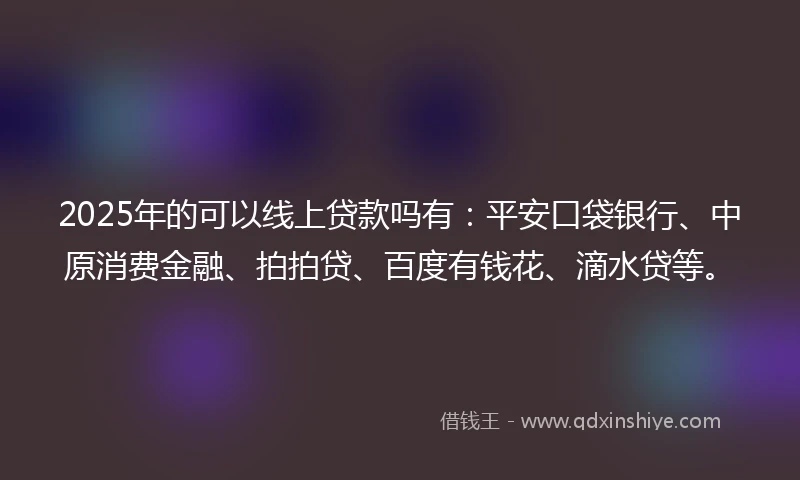 2025年的可以线上贷款吗有：平安口袋银行、中原消费金融、拍拍贷、百度有钱花、滴水贷等。