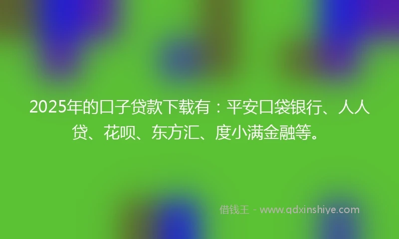 2025年的口子贷款下载有：平安口袋银行、人人贷、花呗、东方汇、度小满金融等。