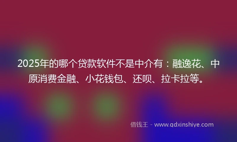 2025年的哪个贷款软件不是中介有：融逸花、中原消费金融、小花钱包、还呗、拉卡拉等。