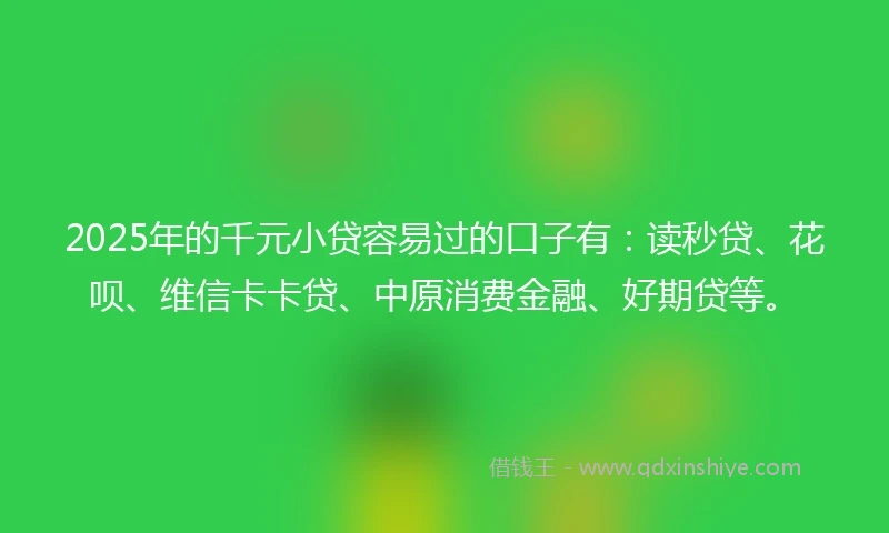 2025年的千元小贷容易过的口子有：读秒贷、花呗、维信卡卡贷、中原消费金融、好期贷等。