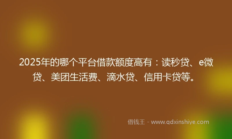2025年的哪个平台借款额度高有：读秒贷、e微贷、美团生活费、滴水贷、信用卡贷等。