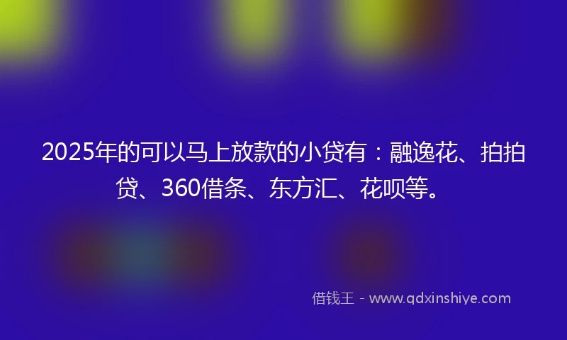 2025年的可以马上放款的小贷有：融逸花、拍拍贷、360借条、东方汇、花呗等。