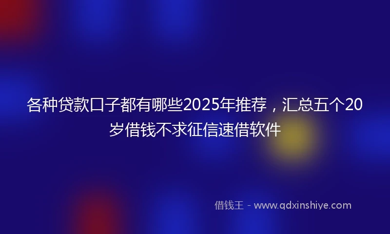 各种贷款口子都有哪些2025年推荐,汇总五个20岁借钱不求征信速借软件