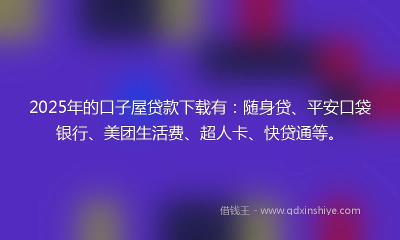 2025年的口子屋贷款下载有:随身贷、平安口袋银行、美团生活费、超人卡、快贷通等。