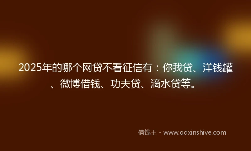 2025年的哪个网贷不看征信有：你我贷、洋钱罐、微博借钱、功夫贷、滴水贷等。