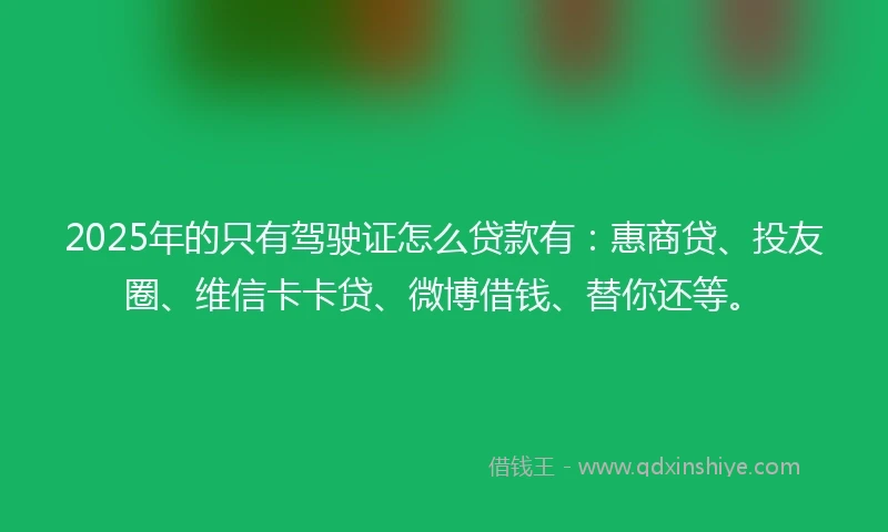 2025年的只有驾驶证怎么贷款有:惠商贷、投友圈、维信卡卡贷、微博借钱、替你还等。