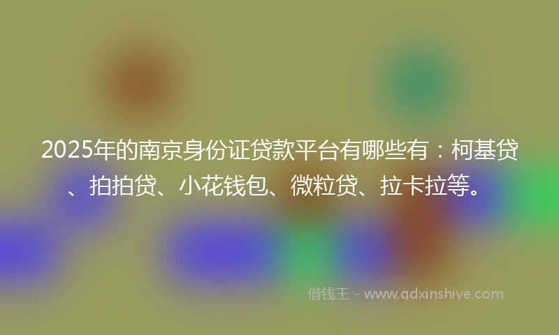 2025年的南京身份证贷款平台有哪些有：柯基贷、拍拍贷、小花钱包、微粒贷、拉卡拉等。