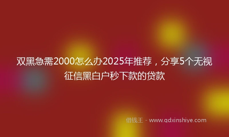 双黑急需2000怎么办2025年推荐，分享5个无视征信黑白户秒下款的贷款