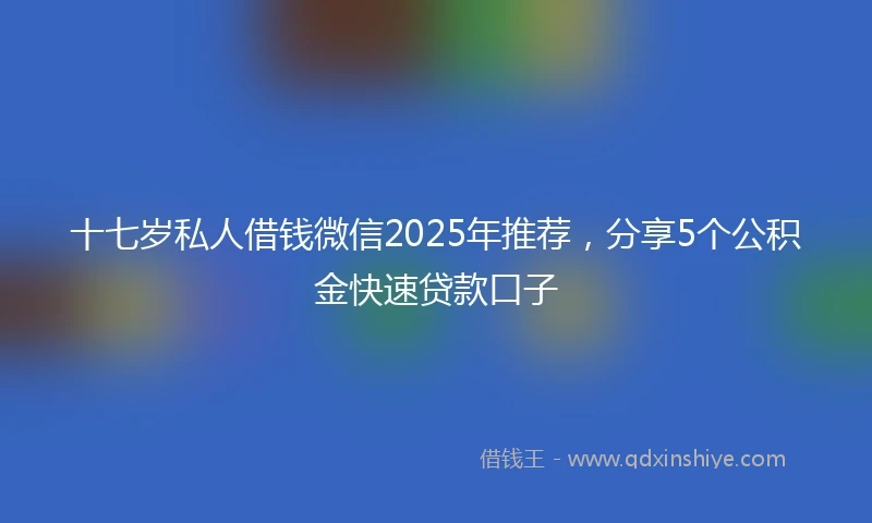 十七岁私人借钱微信2025年推荐，分享5个公积金快速贷款口子