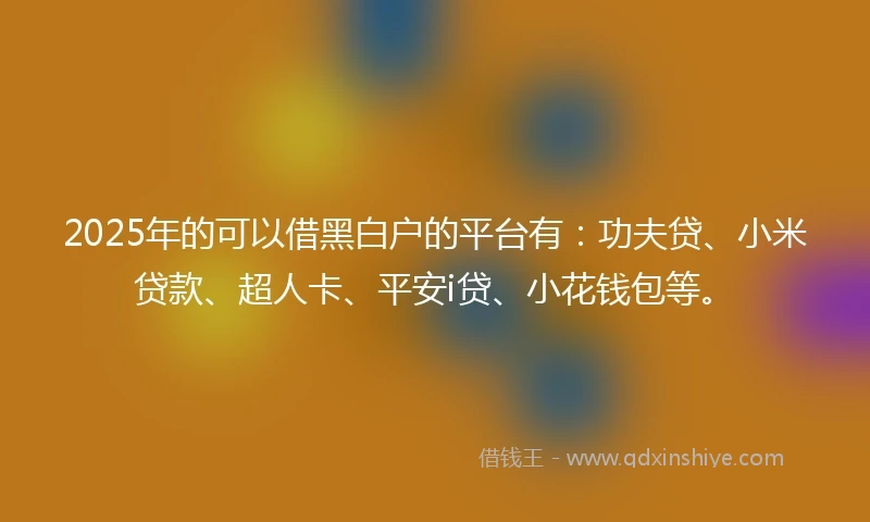 2025年的可以借黑白户的平台有:功夫贷、小米贷款、超人卡、平安i贷、小花钱包等。