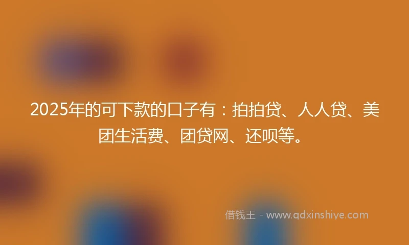 2025年的可下款的口子有：拍拍贷、人人贷、美团生活费、团贷网、还呗等。