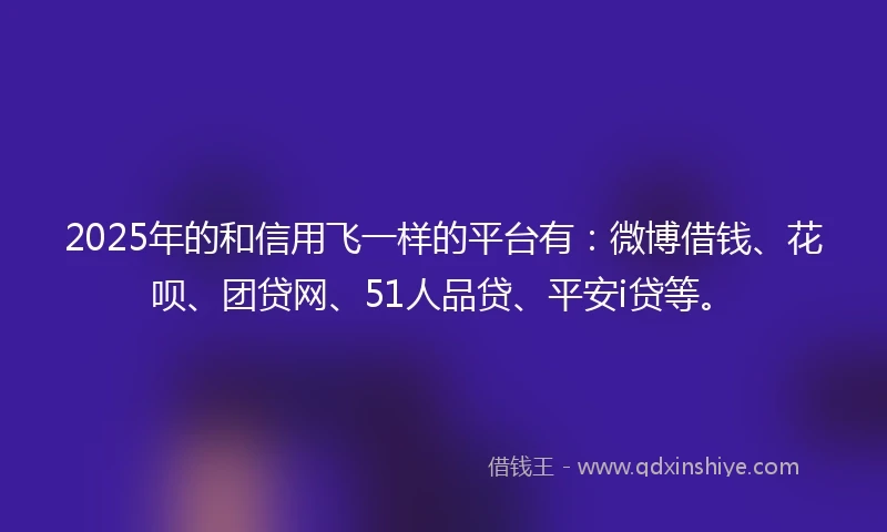 2025年的和信用飞一样的平台有：微博借钱、花呗、团贷网、51人品贷、平安i贷等。