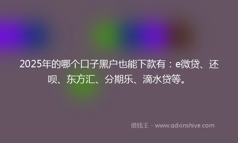 2025年的哪个口子黑户也能下款有：e微贷、还呗、东方汇、分期乐、滴水贷等。