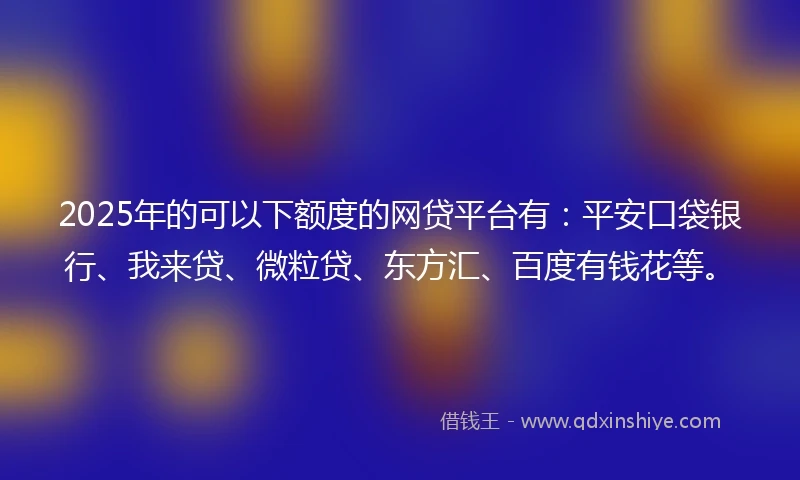 2025年的可以下额度的网贷平台有：平安口袋银行、我来贷、微粒贷、东方汇、百度有钱花等。