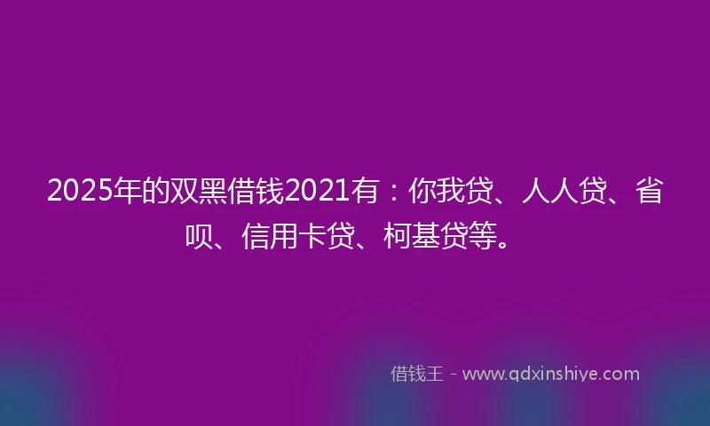 2025年的双黑借钱2021有：你我贷、人人贷、省呗、信用卡贷、柯基贷等。