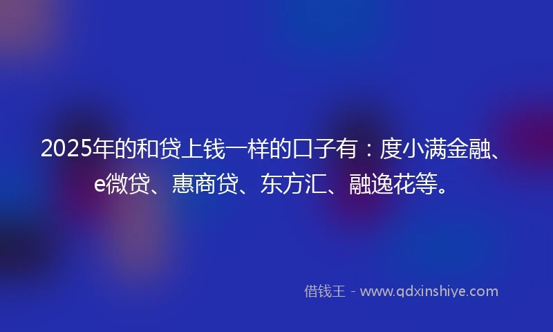2025年的和贷上钱一样的口子有：度小满金融、e微贷、惠商贷、东方汇、融逸花等。