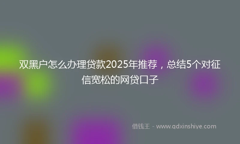 双黑户怎么办理贷款2025年推荐，总结5个对征信宽松的网贷口子