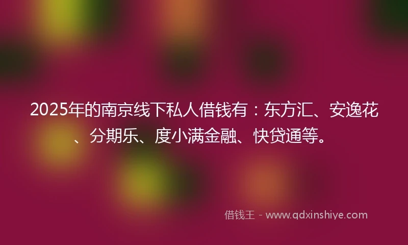 2025年的南京线下私人借钱有：东方汇、安逸花、分期乐、度小满金融、快贷通等。