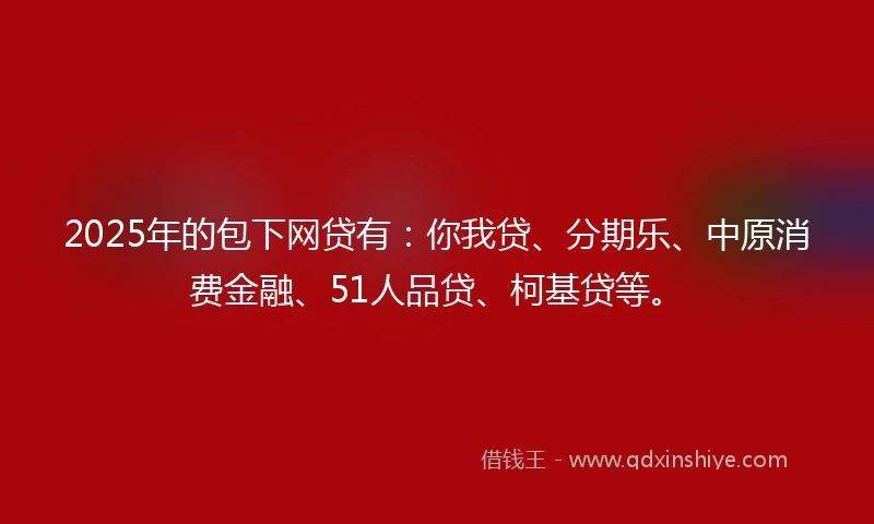 2025年的包下网贷有：你我贷、分期乐、中原消费金融、51人品贷、柯基贷等。