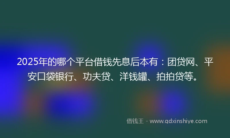 2025年的哪个平台借钱先息后本有:团贷网、平安口袋银行、功夫贷、洋钱罐、拍拍贷等。
