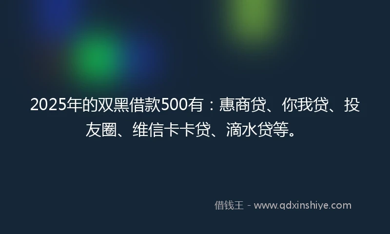 2025年的双黑借款500有：惠商贷、你我贷、投友圈、维信卡卡贷、滴水贷等。