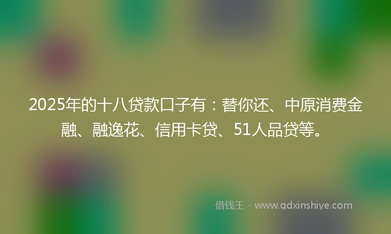 2025年的十八贷款口子有：替你还、中原消费金融、融逸花、信用卡贷、51人品贷等。