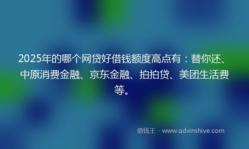 2025年的哪个网贷好借钱额度高点有：替你还、中原消费金融、京东金融、拍拍贷、美团生活费等。