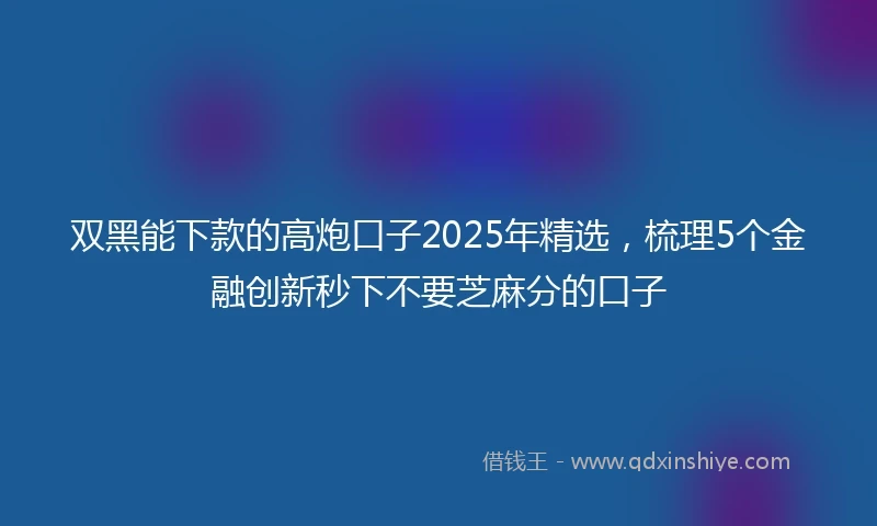 双黑能下款的高炮口子2025年精选，梳理5个金融创新秒下不要芝麻分的口子