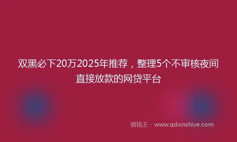 双黑必下20万2025年推荐，整理5个不审核夜间直接放款的网贷平台