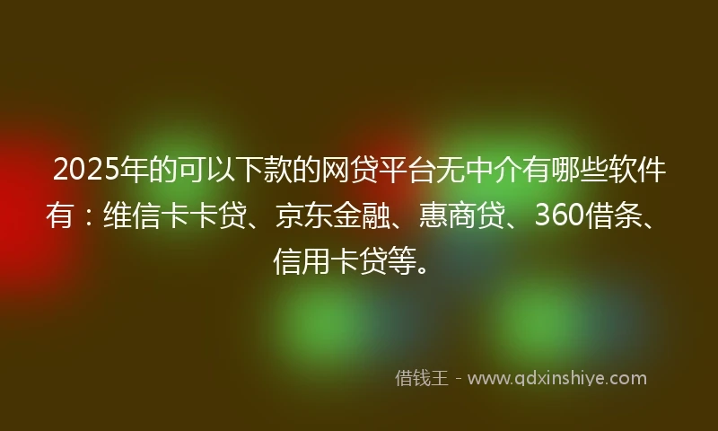 2025年的可以下款的网贷平台无中介有哪些软件有：维信卡卡贷、京东金融、惠商贷、360借条、信用卡贷等。