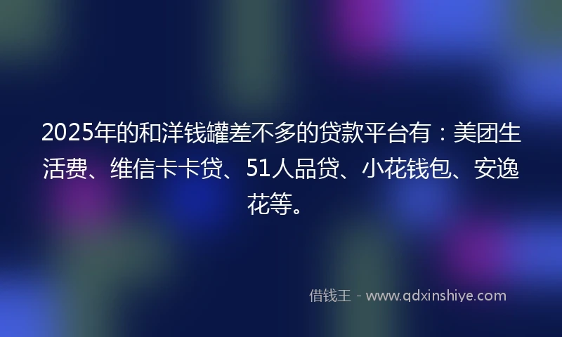 2025年的和洋钱罐差不多的贷款平台有：美团生活费、维信卡卡贷、51人品贷、小花钱包、安逸花等。