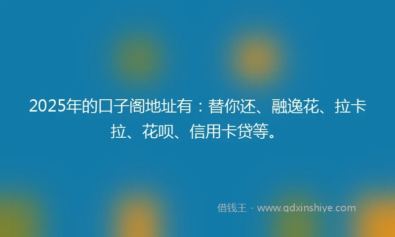 2025年的口子阁地址有：替你还、融逸花、拉卡拉、花呗、信用卡贷等。
