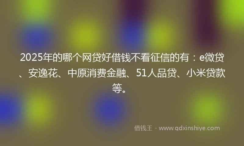 2025年的哪个网贷好借钱不看征信的有：e微贷、安逸花、中原消费金融、51人品贷、小米贷款等。