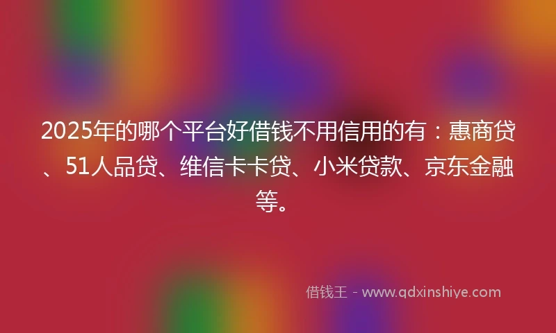 2025年的哪个平台好借钱不用信用的有：惠商贷、51人品贷、维信卡卡贷、小米贷款、京东金融等。