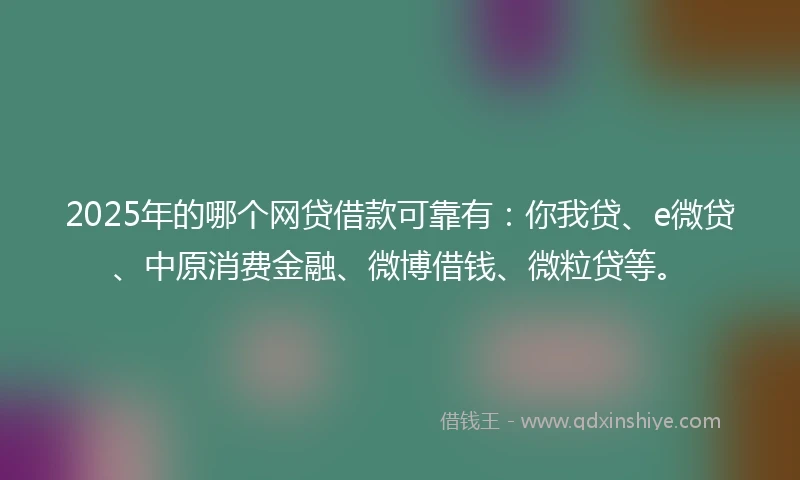 2025年的哪个网贷借款可靠有：你我贷、e微贷、中原消费金融、微博借钱、微粒贷等。