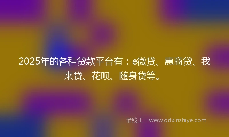 2025年的各种贷款平台有：e微贷、惠商贷、我来贷、花呗、随身贷等。