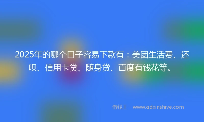 2025年的哪个口子容易下款有：美团生活费、还呗、信用卡贷、随身贷、百度有钱花等。