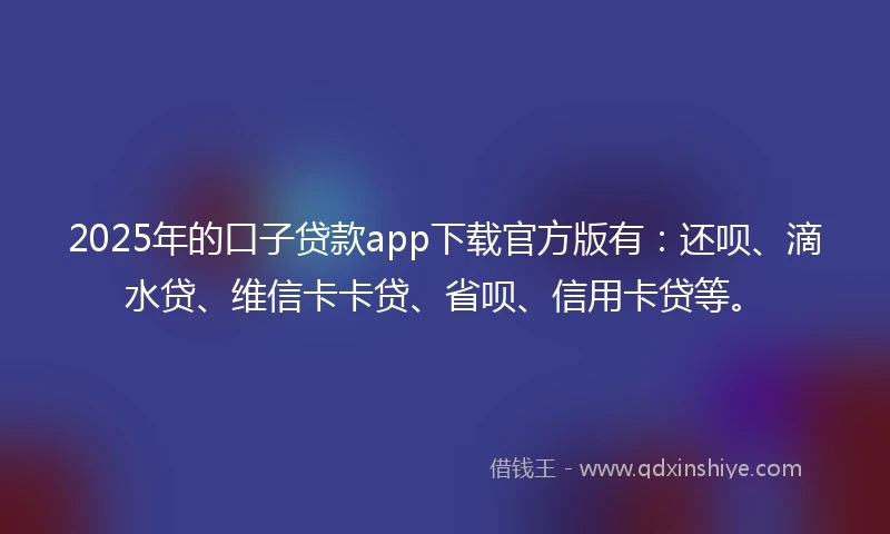 2025年的口子贷款app下载官方版有：还呗、滴水贷、维信卡卡贷、省呗、信用卡贷等。