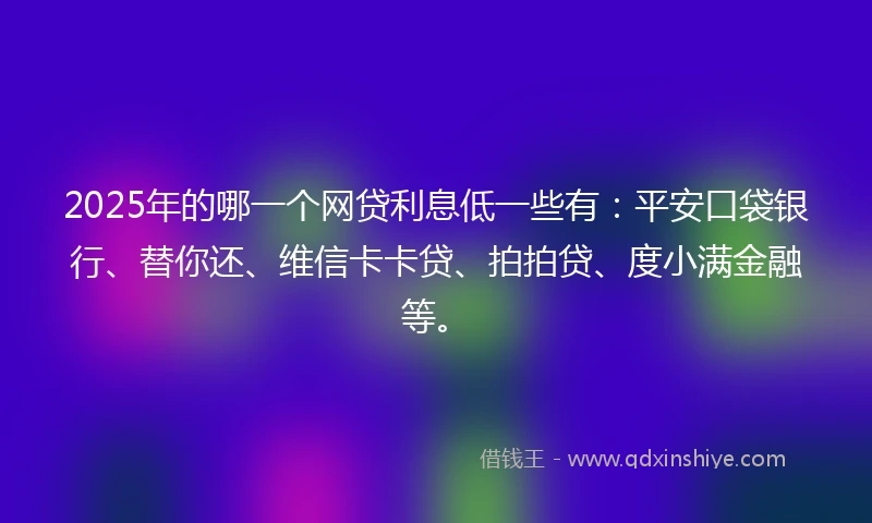 2025年的哪一个网贷利息低一些有：平安口袋银行、替你还、维信卡卡贷、拍拍贷、度小满金融等。