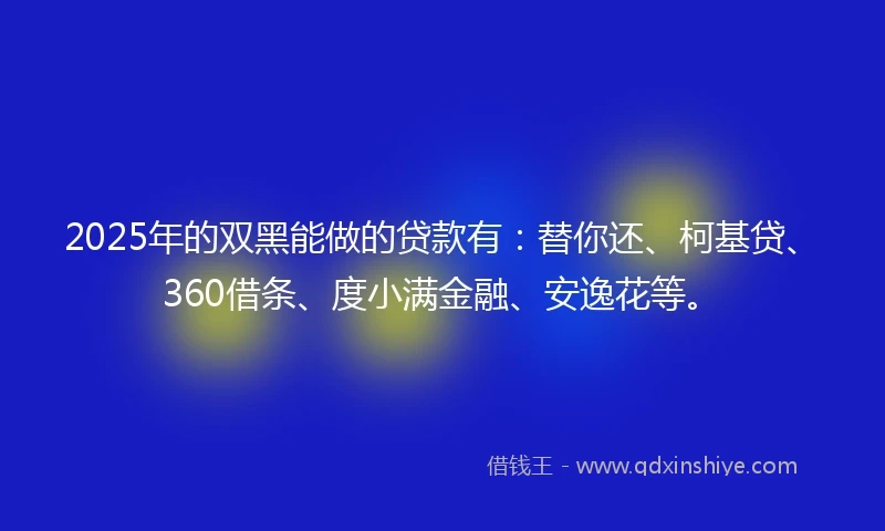 2025年的双黑能做的贷款有：替你还、柯基贷、360借条、度小满金融、安逸花等。