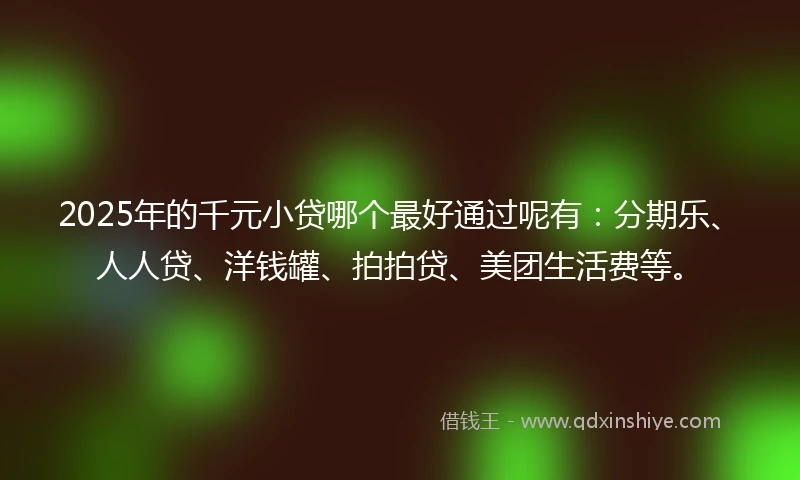 2025年的千元小贷哪个最好通过呢有：分期乐、人人贷、洋钱罐、拍拍贷、美团生活费等。