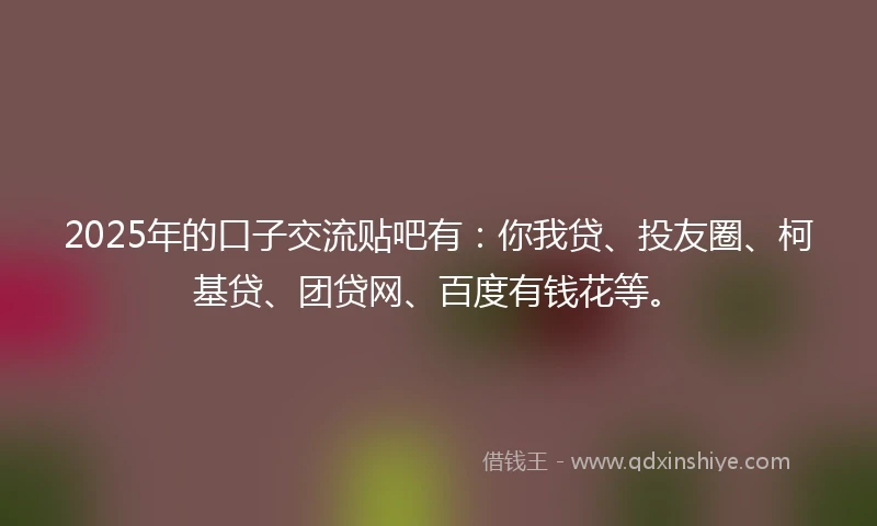 2025年的口子交流贴吧有：你我贷、投友圈、柯基贷、团贷网、百度有钱花等。