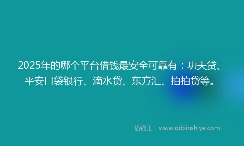 2025年的哪个平台借钱最安全可靠有：功夫贷、平安口袋银行、滴水贷、东方汇、拍拍贷等。