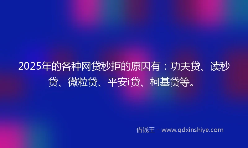 2025年的各种网贷秒拒的原因有:功夫贷、读秒贷、微粒贷、平安i贷、柯基贷等。