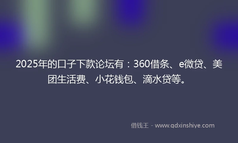 2025年的口子下款论坛有：360借条、e微贷、美团生活费、小花钱包、滴水贷等。