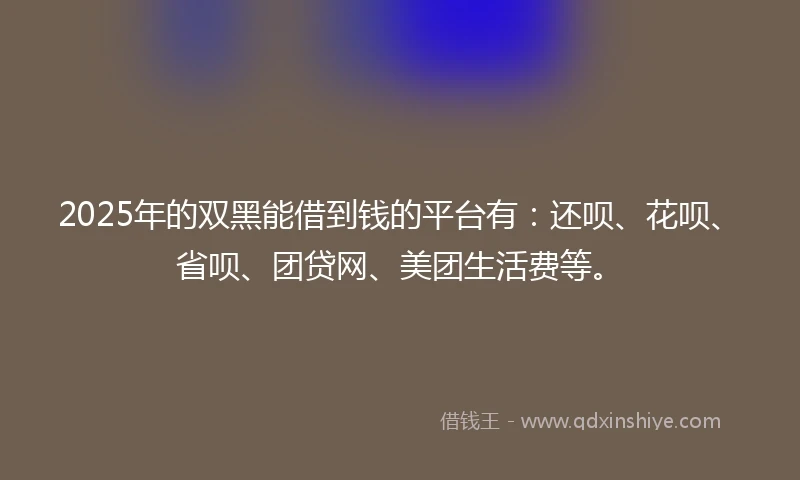 2025年的双黑能借到钱的平台有：还呗、花呗、省呗、团贷网、美团生活费等。