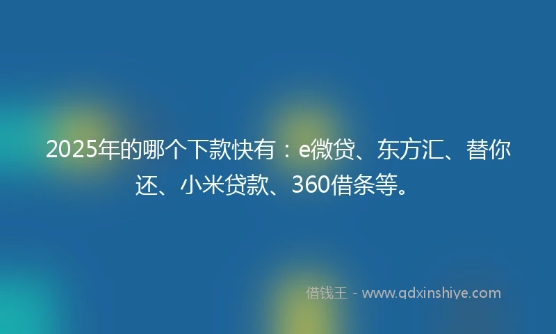 2025年的哪个下款快有：e微贷、东方汇、替你还、小米贷款、360借条等。